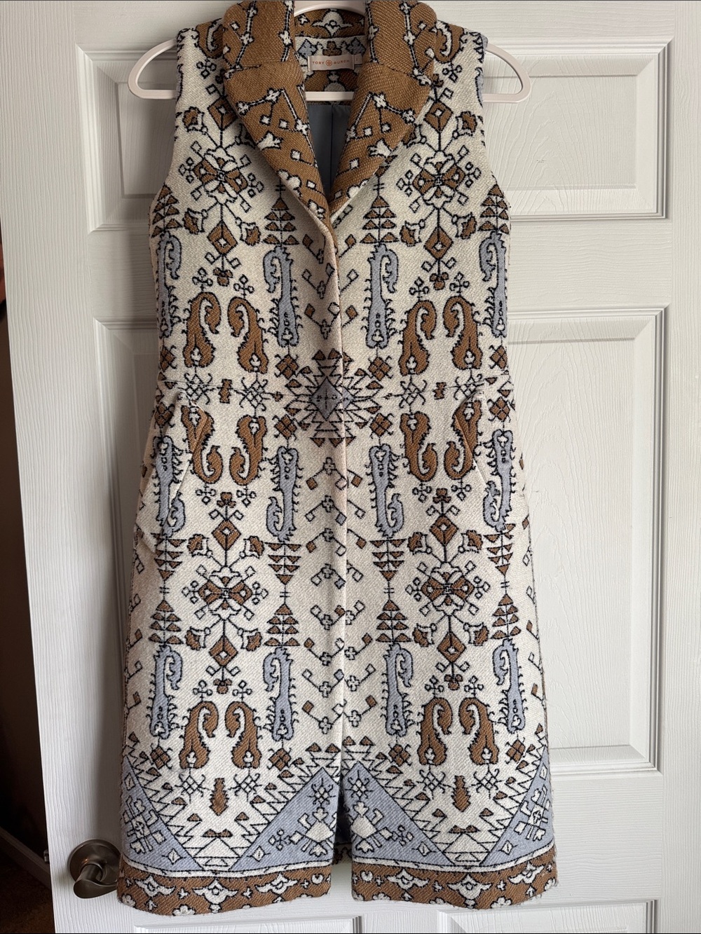 Tory Burch Tan, Black & White Patterned Vest